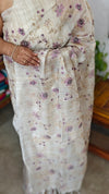Light Beige and Lavender Jute Kota Saree with Cross Stitch Embroidery - 5033