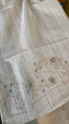 Light Beige and Grey Jute Kota Saree with Cross Stitch Embroidery - 5033