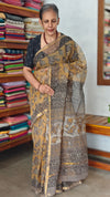 Brown Mustard Block Printed Kota Doria Saree - SQ39
