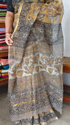 Brown Mustard Block Printed Kota Doria Saree - SQ39