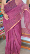 Mystic Pink Block Printed Kota Doria Saree - SQ39