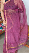 Mystic Pink Block Printed Kota Doria Saree - SQ39
