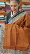Terracotta Brown Block Printed Kota Doria Saree - SQ39