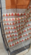 Terracotta Brown Block Printed Kota Doria Saree - SQ39