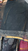 Black Block Printed Kota Doria Saree - SQ39