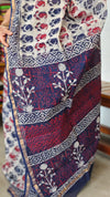Indigo, White and Red Block Printed Kota Doria Saree - SQ39