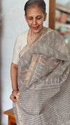 Grey Mist Block Printed Kota Doria Saree - SQ39