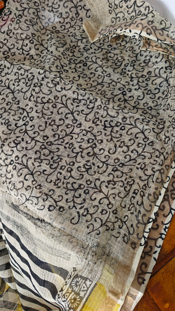 Black and White Striped Kota Doria Saree - SQ39