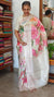 Off White Floral Printed Tussar Silk Saree - HSN4