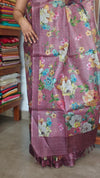 Mauve Printed Tussar Silk Saree - HSN4