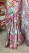 Mauve Printed Tussar Silk Saree - HSN4