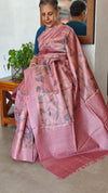 Blush Pink Floral Printed Tussar Silk Saree - HSN4