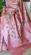 Blush Pink Floral Printed Tussar Silk Saree - HSN4