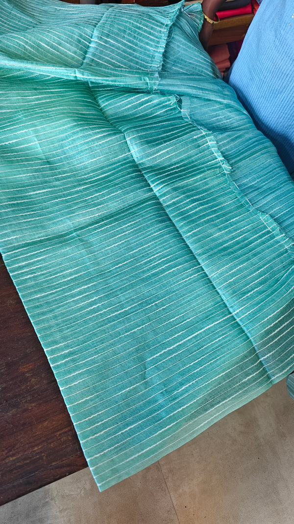 Faded Turquoise Floral Printed Tussar Silk Saree - HSN4