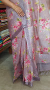 Dusty Rose Mauve Floral Printed Tussar Silk Saree - HSN4