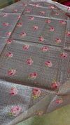 Dusty Rose Mauve Floral Printed Tussar Silk Saree - HSN4