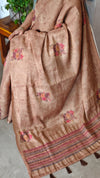 Golden Brown Linen Tissue Saree with Hand Embroidery - JZ87
