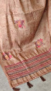 Golden Brown Linen Tissue Saree with Hand Embroidery - JZ87