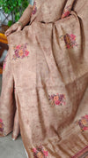 Golden Brown Linen Tissue Saree with Hand Embroidery - JZ87