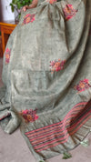 Fern Green Linen Tissue Saree with Hand Embroidery - JZ87