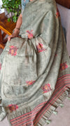 Fern Green Linen Tissue Saree with Hand Embroidery - JZ87
