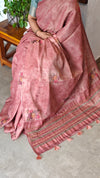 Dark Peach Linen Tissue Saree with Hand Embroidery - JZ87