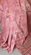 Dark Peach Linen Tissue Saree with Hand Embroidery - JZ87