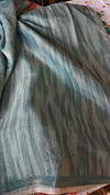 Aqua Blue Linen Tissue Saree with Hand Embroidery - JZ87