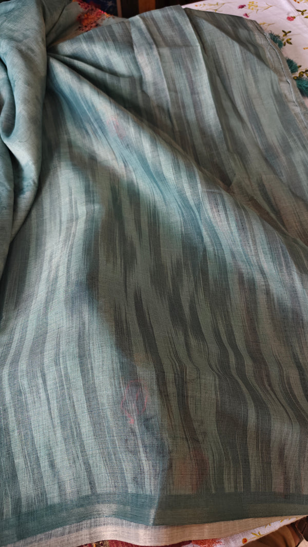 Aqua Blue Linen Tissue Saree with Hand Embroidery - JZ87