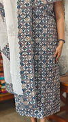 Indigo and White Cotton Applique Suit - C