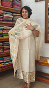 Cream and Gold Zari Striped Semi Silk Suit - CSU7 - D20