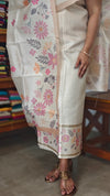 Cream and Gold Zari Striped Semi Silk Suit - D21