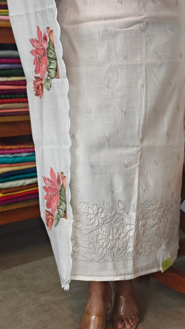 Ivory White Muslin Suit with Applique Work