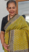 Mustard Black and Cream Chanderi Silk Saree - MK58