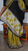 Mustard Black and Cream Chanderi Silk Saree - MK58