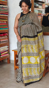 Black and White Striped Chanderi Silk Saree - MK58