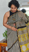 Black and White Striped Chanderi Silk Saree - MK58