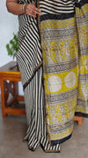Black and White Striped Chanderi Silk Saree - MK58