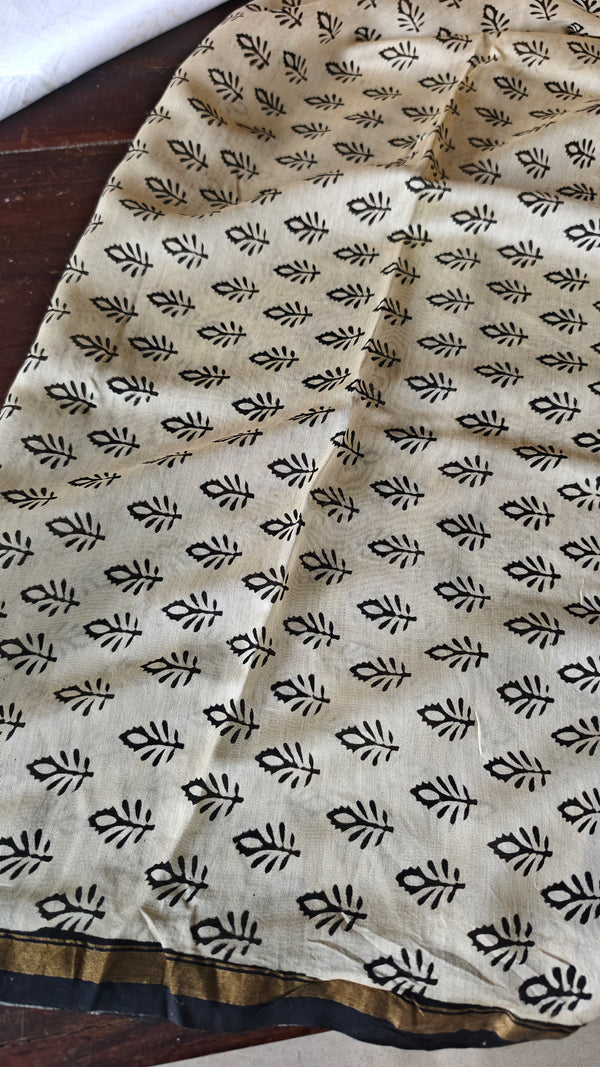 Black and White Striped Chanderi Silk Saree - MK58