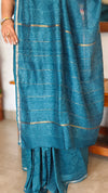 Indigo Teal Block Printed Chanderi Silk Saree - MK58
