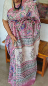 Lilac Floral Block Printed Chanderi Silk Saree - MK58