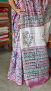 Lilac Floral Block Printed Chanderi Silk Saree - MK58