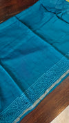 Indigo Teal Block Printed Chanderi Silk Saree - MK58