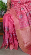 Rosy Pink Embroidered Lined Noel Tussar Silk Saree