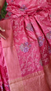 Rosy Pink Embroidered Lined Noel Tussar Silk Saree