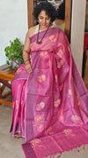 Orchid Pink Embroidered Noel Tussar Silk Saree