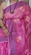 Orchid Pink Embroidered Noel Tussar Silk Saree
