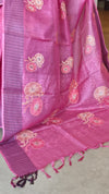 Orchid Pink Embroidered Noel Tussar Silk Saree