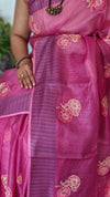 Orchid Pink Embroidered Noel Tussar Silk Saree