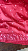 Dark Red Embroidered Tussar Silk Saree